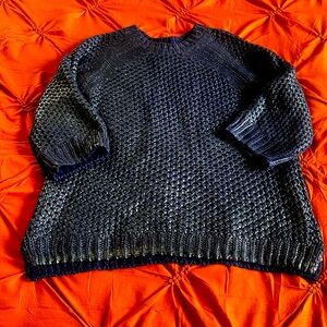 Navy Blue and Green Metallic Oversized Sweater